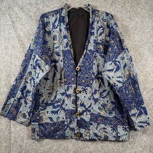 Oriental Batik Patchwork Womens OS Kimono Jacket Pockets Oriental Indo